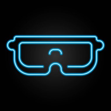 Gözlüklü neon tabela, modern parlayan pankart tasarımı, modern tasarımın siyah zemin üzerindeki renkli eğilimi. Vektör illüstrasyonu.