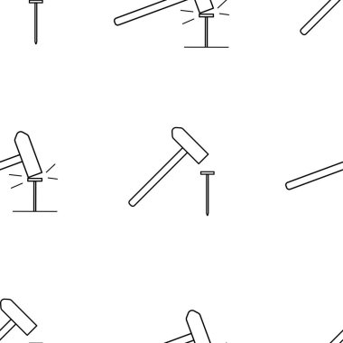 Beyaz arkaplanda izole edilmiş çekiç ve çivili desen.