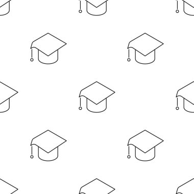 Kusursuz desenler. Öğrenci şapkası beyaz arka planda izole edilmiş. Vektör illüstrasyonu.