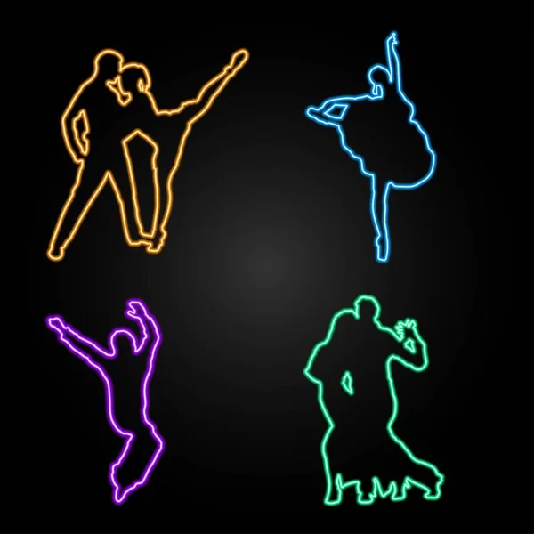 Neon Teken Dansers Set Moderne Gloeiende Banner Design Kleurrijke Moderne — Stockvector