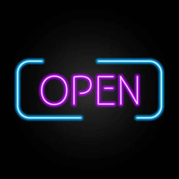 Neon Sign Open Modern Glowing Banner Design — Vector de stock