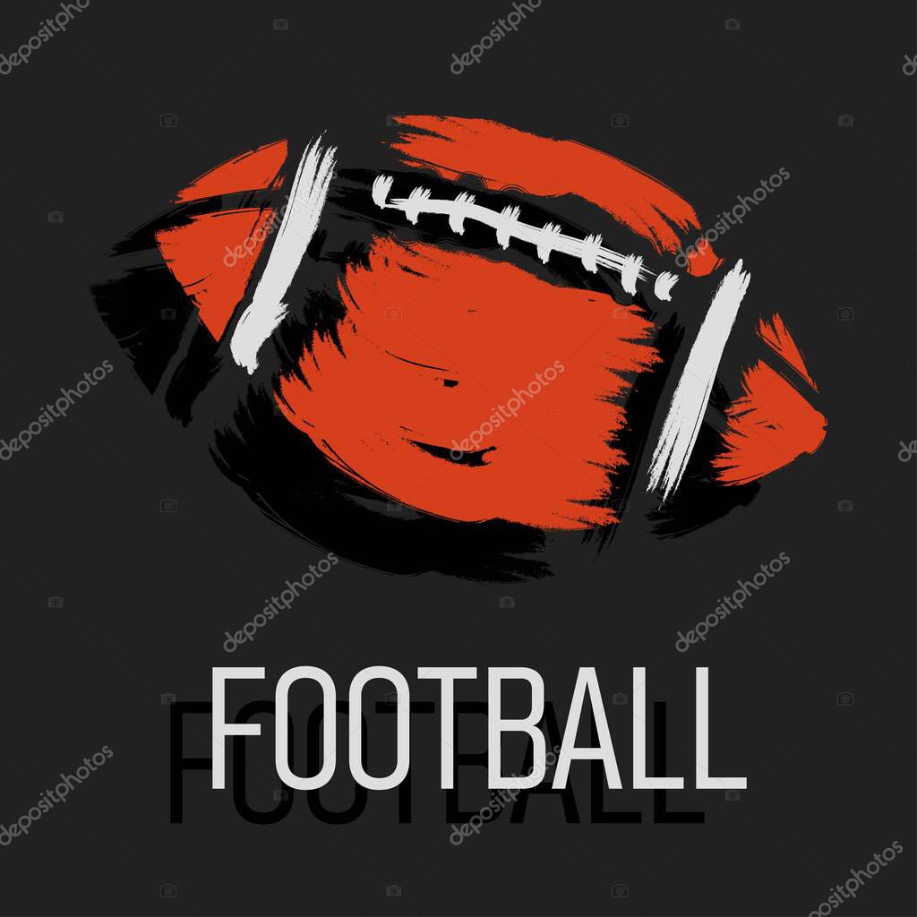 American football with text isolated on dark background.
