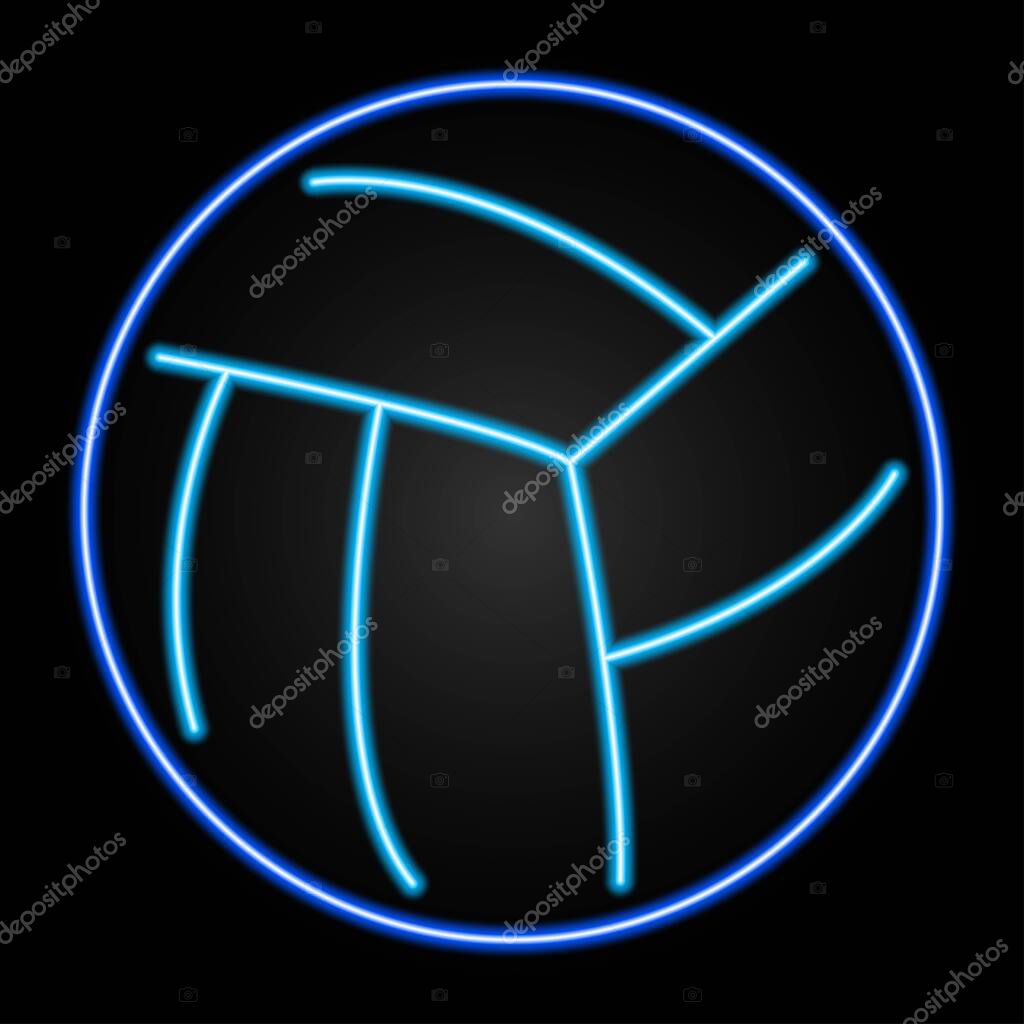 Volleyball ball neon sign, modern glowing banner design.