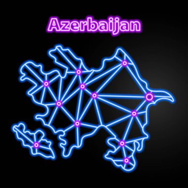 Azerbaycan neon haritası, izole vektör illüstrasyonu.