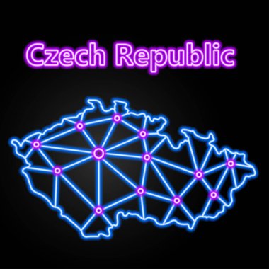 Çek Cumhuriyeti neon haritası, izole vektör illüstrasyonu.