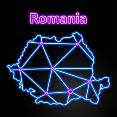 Romanya neon haritası ve izole vektör illüstrasyonu.