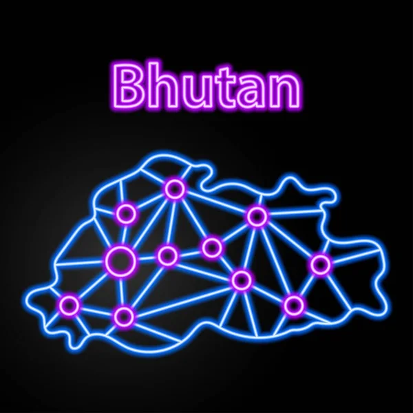 Bhutan Karta Neon Ikon Isolerad Vektor Illustration — Stock vektor