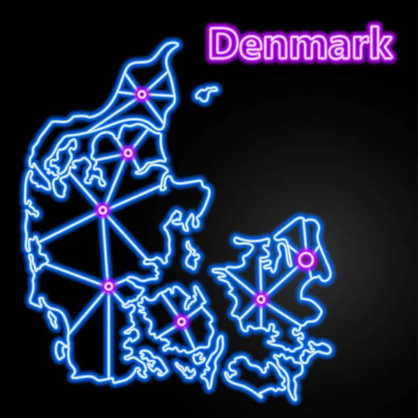 Danemark Carte Néon Illustration Vectorielle Isolée — Image vectorielle