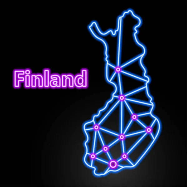 Finlande Carte Néon Illustration Vectorielle Isolée — Image vectorielle