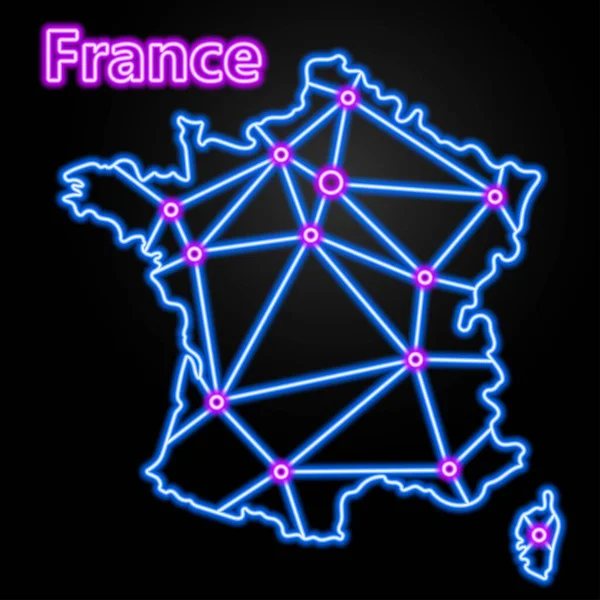 Francia Mapa Neón Ilustración Vectorial Aislada — Vector de stock