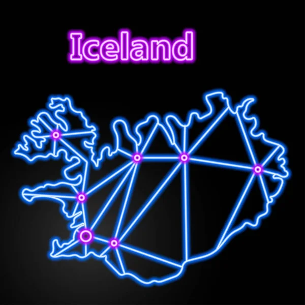 Islande Carte Néon Illustration Vectorielle Isolée — Image vectorielle