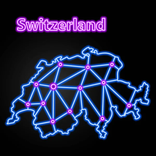 Sviçre Neon Haritası Izole Vektör Illüstrasyonu — Stok Vektör