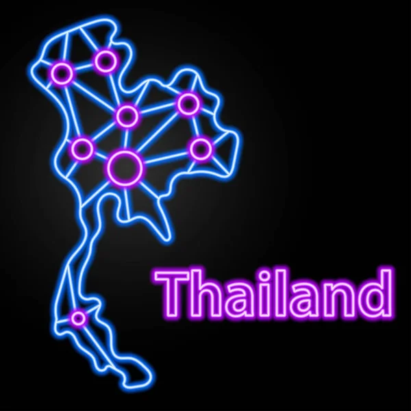Thailand Neon Karte Isolierte Vektorillustration — Stockvektor