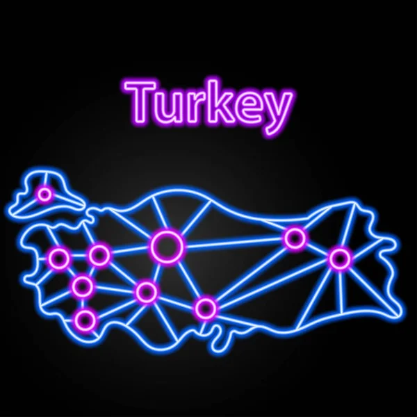 Turkey Neon Map Isoled Vector Illustration — стоковий вектор