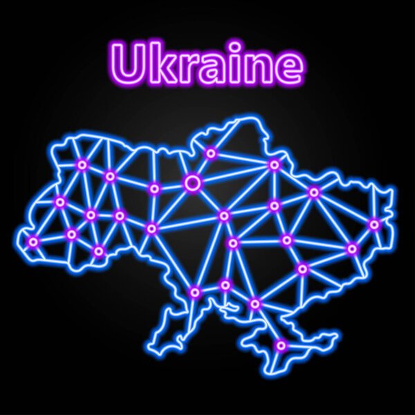 Ukraine neon map, isolated vector illustration.