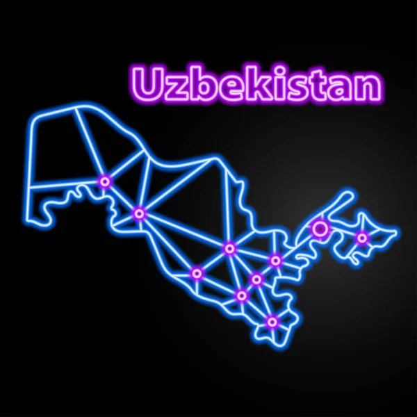 Özbekistan Neon Haritası Izole Vektör Illüstrasyonu — Stok Vektör