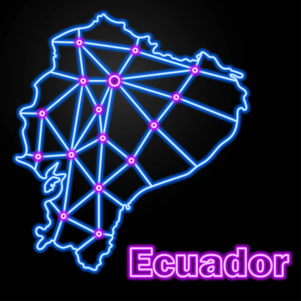 Ecuador Mapa Neón Ilustración Vectorial Aislada — Vector de stock