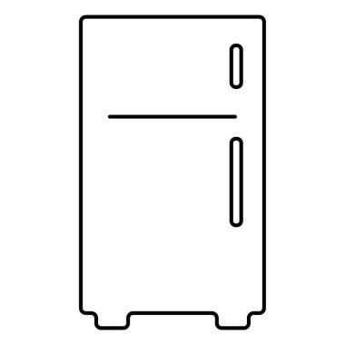 Buzdolabı simgesi beyaz arkaplanda izole edildi, vektör illüstrasyonu.