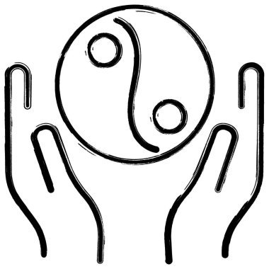 Yin yang simgesi, fırça darbeleri, vektör illüstrasyonu.