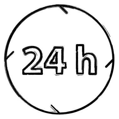 24 7 simge, fırça darbeleri, vektör illüstrasyonu.