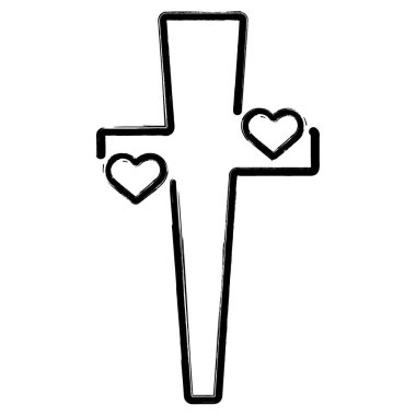 Hristiyan çapraz simgesi, fırça darbeleri, vektör illüstrasyonu.