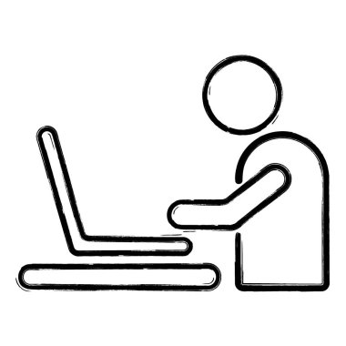 uzak iş simgesi, fırça darbeleri, vektör illüstrasyonu.