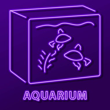 Akvaryum neon ışığı, modern parlayan pankart tasarımı, renkli modern tasarım trendleri siyah arka planda. Vektör illüstrasyonu.