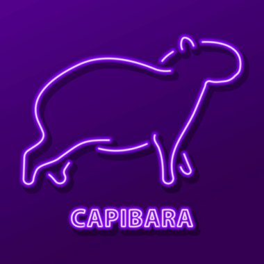 Capibara neon ışığı, modern parlayan pankart tasarımı.