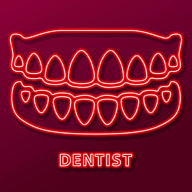 dişçi neon ışığı, modern parlayan pankart tasarımı.