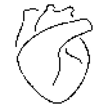 Kalp organ pikseli ikonu, 8-bit. İzole vektör illüstrasyonu.