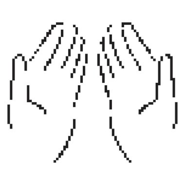 Dua eden el pikseli simgesi, 8-bit. İzole vektör illüstrasyonu.