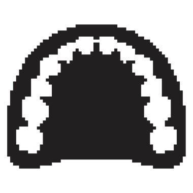 Dişçi diş pikseli ikonu, 8-bit. Beyaz arkaplanda vektör illüstrasyonu.