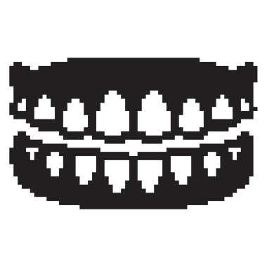 Dişçi diş pikseli ikonu, 8-bit. Beyaz arkaplanda vektör illüstrasyonu