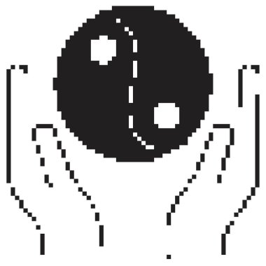 Yin yang piksel simgesi, 8-bit. Beyaz arkaplanda vektör illüstrasyonu.
