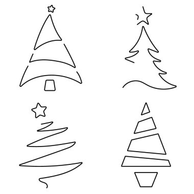 Beyaz arka planda bir grup siyah noel ağacı simgesi. Vektör illüstrasyonu.