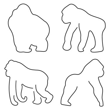 Beyaz arka planda bir grup siyah goril simgesi. Vektör illüstrasyonu.