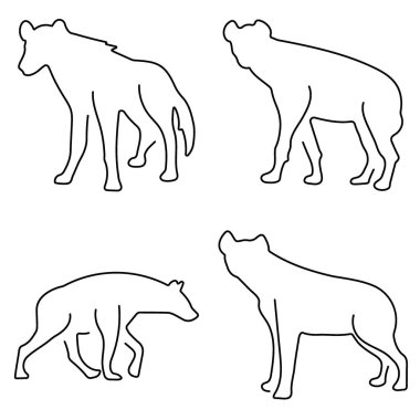 Beyaz arkaplanda bir grup siyah sırtlan simgesi. Vektör illüstrasyonu.