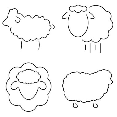 Beyaz arka planda bir grup siyah kuzu ikonu. Vektör illüstrasyonu.