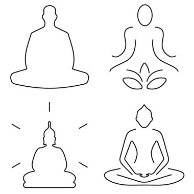 Beyaz arka planda bir grup siyah meditasyon ikonu. Vektör il