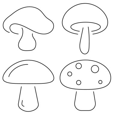 Beyaz arka planda bir grup siyah mantar ikonu. Vektör illüstrasyonu.