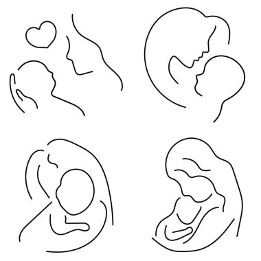 Beyaz arka planda siyah anneler günü simgeleri. Vektör illüstrasyonu.