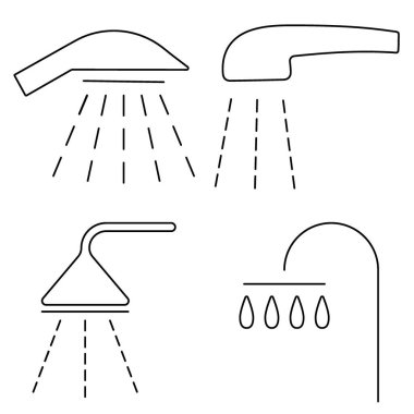 Beyaz arka planda bir grup siyah duş ikonu. Vektör illüstrasyonu.