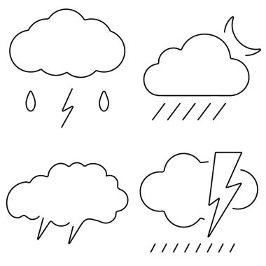 Beyaz arka planda bir grup siyah fırtına ikonu. Vektör illüstrasyonu.