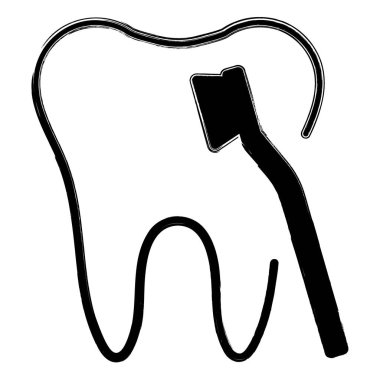 beyaz arkaplanda dişçi simgesi, fırça darbeleri, vektör illüstrasyonu.