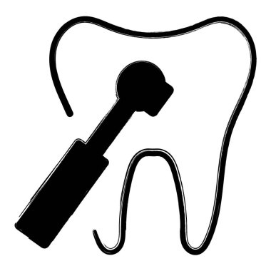 beyaz arkaplanda dişçi simgesi, fırça darbeleri, vektör illüstrasyonu.