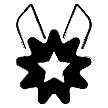 Beyaz arkaplanda madalya simgesi, fırça darbeleri, vektör illüstrasyonu.