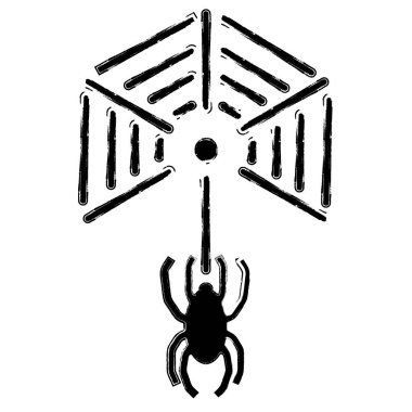 Beyaz arkaplanda ağ örümceği simgesi, fırça darbeleri, vektör illüstrasyonu.