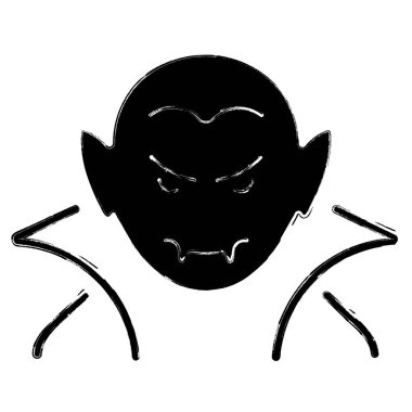 Beyaz arkaplanda vampir simgesi, fırça darbeleri, vektör illüstrasyonu.