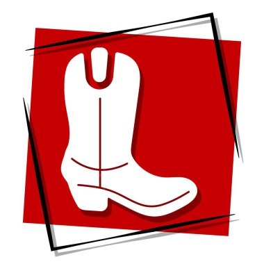 Kovboy ayakkabıları, çerçevede kırmızı pankart. Vektör illüstrasyonu.