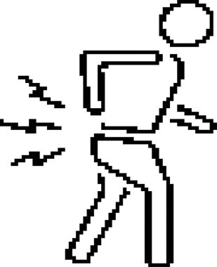 Sırt ağrısı 8-bit piksel simgesi. Vektör illüstrasyonu.